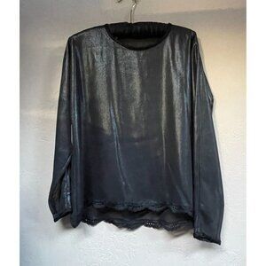 New Sue Williams Women Black Metallic Microfiber w/ Vintage Lace Trim Top Medium